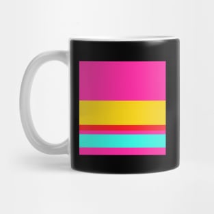 A singular stew of Cherry Red, Barbie Pink, Metallic Yellow and Fluorescent Blue stripes. - Sociable Stripes Mug